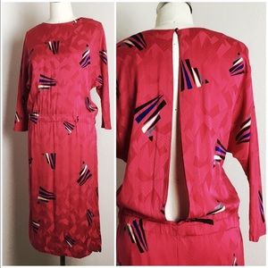 VINTAGE 100% Silk NORA NOH RED PRINT DRESS 836